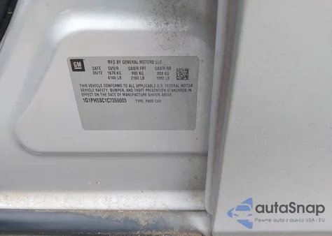 2012 Chevrolet Cruze Ltz z USA, uszkodzony, nr VIN 1G1PH5SC1C7359003